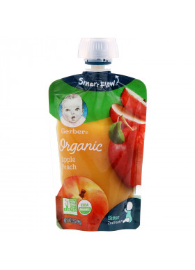 Gerber, Smart Flow, Organic Baby Food, Apples & Summer Peaches, 3.5 oz (99 g)