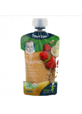 Gerber, Smart Flow, Organic, Banana, Strawberry, Raspberry, Mixed Grain, 12+ Months, 3.5 oz (99 g)