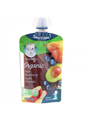 Gerber, Smart Flow, Organic, Pear, Blueberry, Apple, Avocado, 3.5 oz (99 g)