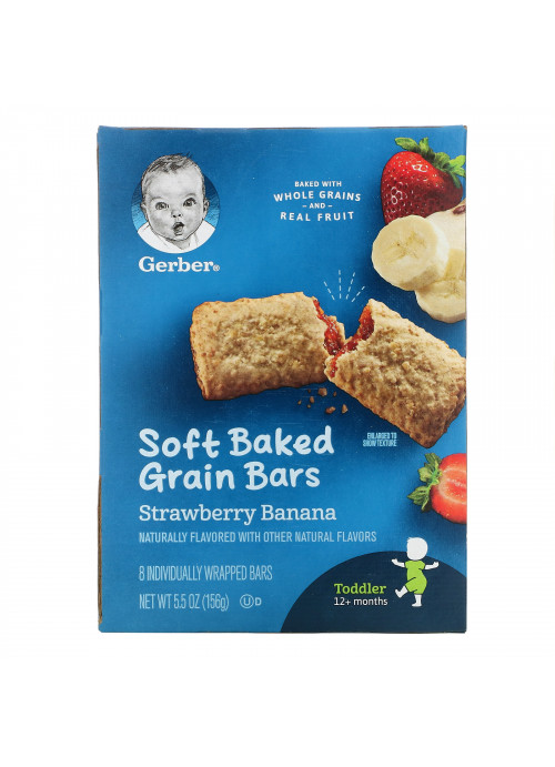 Gerber, Soft Baked Grain Bars, 12+ Months, Strawberry Banana, 8 Bars, 5.5 oz (156 g)