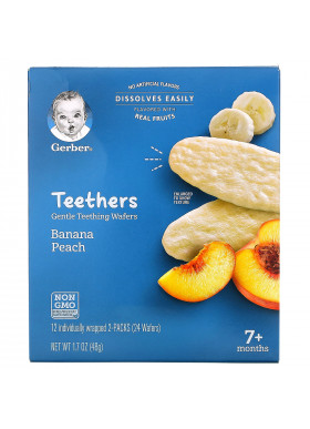 Gerber, Teethers, Gentle Teething Wafers, 7+ Months, Banana Peach, 12 Packs, 2 Wafers Each