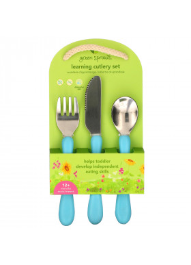 Green Sprouts, Learning Cutlery Set, 12+ Months, Aqua, 1 Set