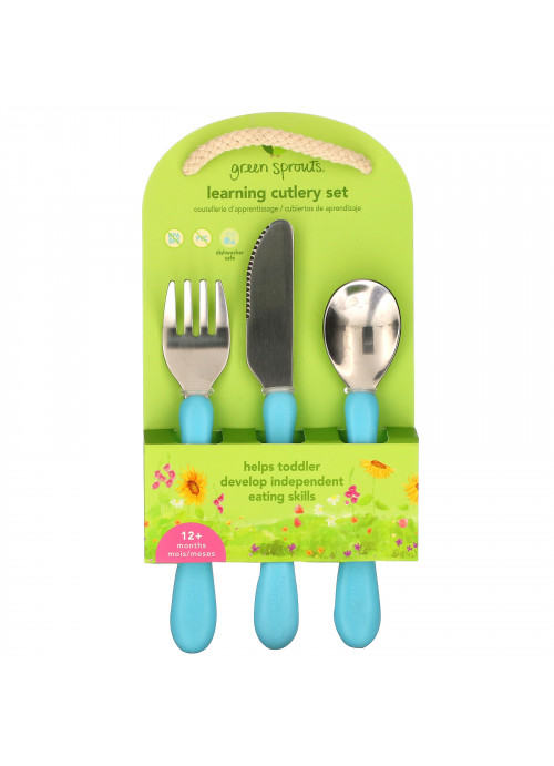 Green Sprouts, Learning Cutlery Set, 12+ Months, Aqua, 1 Set