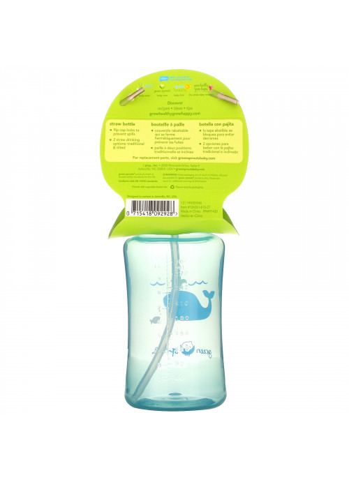 Green Sprouts, Straw Bottle, 9+ Months, Aqua, 1 Count, 10 oz (300 ml)
