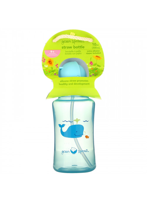 Green Sprouts, Straw Bottle, 9+ Months, Aqua, 1 Count, 10 oz (300 ml)