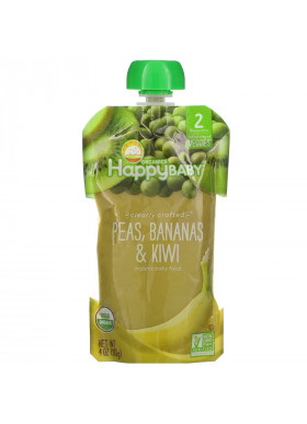 Happy Family Organics, Happy Baby, Organic Baby Food, Stage 2, 6+ Months, Peas, Bananas & Kiwi,  4 oz (113 g)