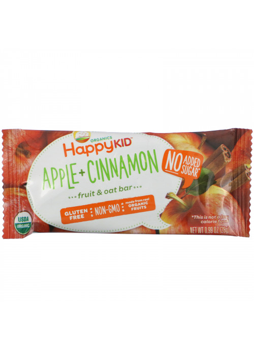 Happy Family Organics, Happy Kid, Apple + Cinnamon, Fruit & Oat Bar, 5 Bars, 0.99 oz (28 g) Each