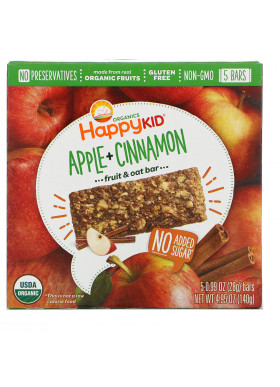 Happy Family Organics, Happy Kid, Apple + Cinnamon, Fruit & Oat Bar, 5 Bars, 0.99 oz (28 g) Each