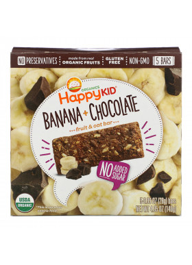 Happy Family Organics, Happy Kid, Banana + Chocolate, Fruit & Oat Bar, 5 Bars, 0.99 oz (28 g) Each