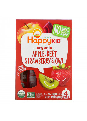 Happy Family Organics, Happy Kid, Organic Apple, Beet, Strawberry & Kiwi, 4 Pouches, 3.17 oz (90 g) Each