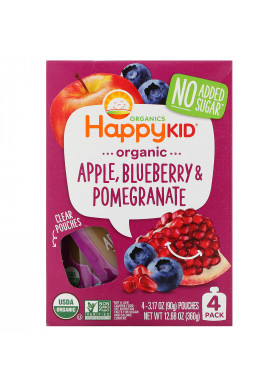 Happy Family Organics, Happy Kid, Organic Apple, Blueberry & Pomegranate, 4 Pouches, 3.17 oz (90 g) Each