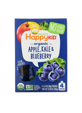 Happy Family Organics, Happy Kid, Organic Apple, Kale, & Blueberry, 4 Pouches, 3.17 oz (90 g) Each