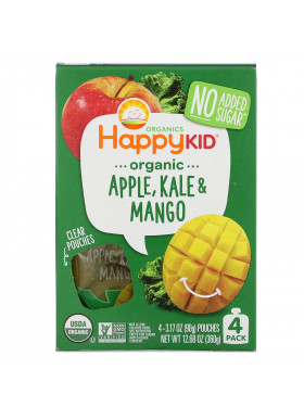 Happy Family Organics, Happy Kid, Organic Apple, Kale & Mango, 4 Pouches, 3.17 oz (90 g) Each