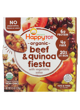 Happy Family Organics, Happy Tot, 12+ Months, Organic Beef & Quinoa Fiesta with Vegetable Salsa,  4.5 oz (128 g)