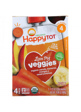 Happy Family Organics, Happy Tot, Love My Veggies, Carrot, Banana, Mango & Sweet Potato, 4 Pouches - 4.22 oz (120 g) Each