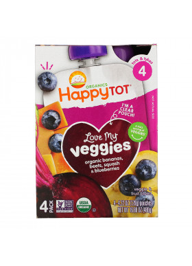 Happy Family Organics, Happy Tot,  Stage 4, Love My Veggies, Organic Bananas, Beet, Squash & Blueberries, 4 Pouches, 4.22 oz (120 g) Each