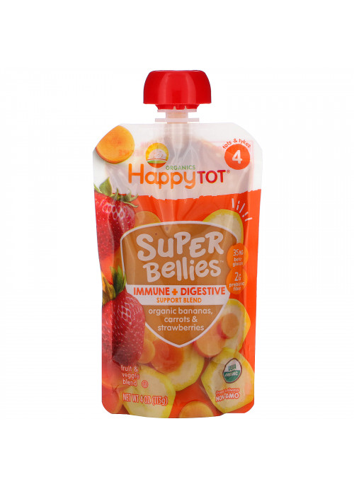 Happy Family Organics, Happy Tot, Super Bellies, Organic Bananas, Carrots & Strawberries, 4 oz (113 g)