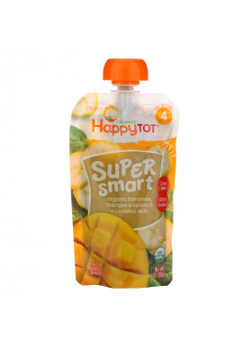 Happy Family Organics, Happy Tot, Super Smart, Fruit & Veggie Blend, Stage 4, Organic Bananas, Mangos & Spinach + Coconut Milk, 4 oz (113 g)