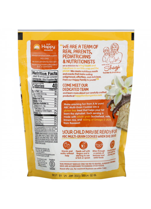 Happy Family Organics, Happy Tot, Super Smart, Multi-Grain Alphabet Snacks, Organic Vanilla Oat + Flaxseed, 4.4 oz (125 g)
