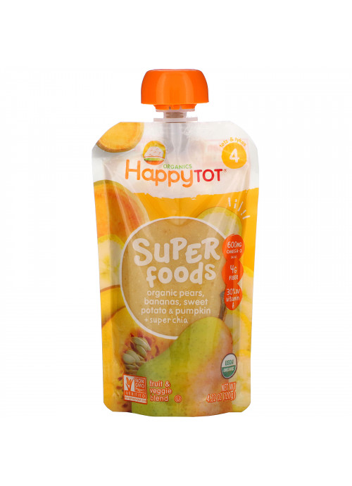 Happy Family Organics, Happy Tot, Superfoods, Pears, Bananas, Sweet Potato & Pumpkin + Superchia, 4.22 oz (120 g)