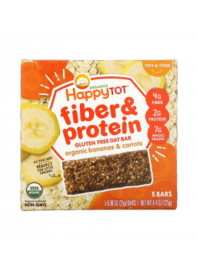 Happy Family Organics, HappyTot, Fiber & Protein Gluten Free Oat Bar, Organic Bananas & Carrots, 5 Bars, 0.88 oz (25 g) Each