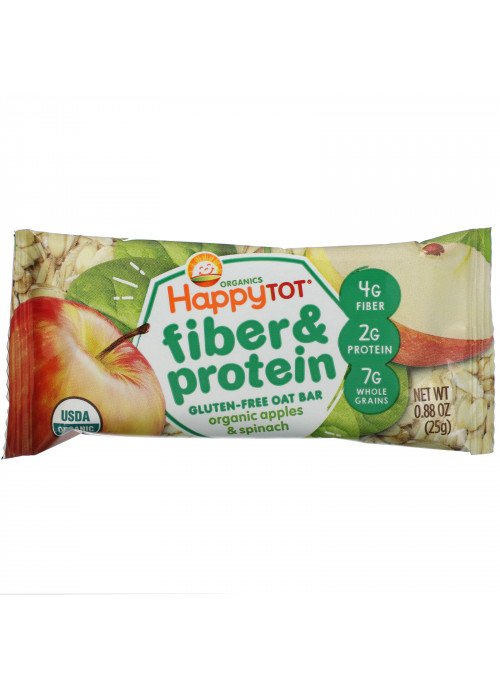 Happy Family Organics, Happytot, Fiber & Protein Soft-Baked Oat Bar, Organic Apples & Spinach, 5 Bars, 0.88 oz (25 g) Each