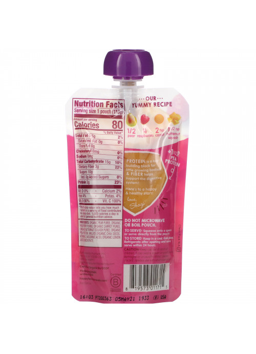 Happy Family Organics, Happytot, Fiber & Protein, Stage 4, Organic Pears, Raspberries, Carrots & Butternut Squash, 4 oz (113 g)