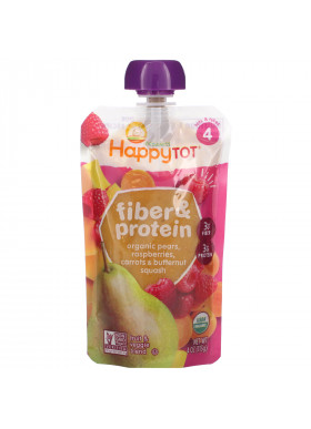 Happy Family Organics, Happytot, Fiber & Protein, Stage 4, Organic Pears, Raspberries, Carrots & Butternut Squash, 4 oz (113 g)