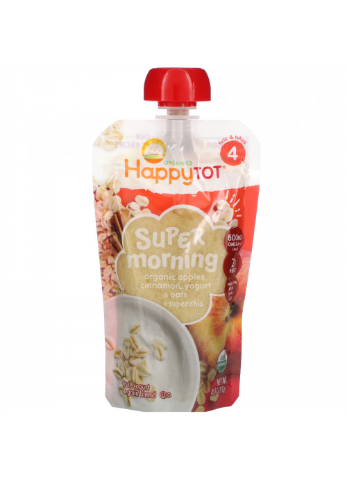 Happy Family Organics, Happytot, Super Morning, Stage 4, Organic Apples, Cinnamon, Yogurt & Oats + SuperChia, 4 oz (113 g)