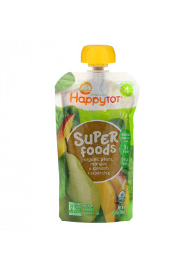 Happy Family Organics, HappyTot, SuperFoods, Organic Pears, Mangos & Spinach + Super Chia, 4.22 oz (120 g)