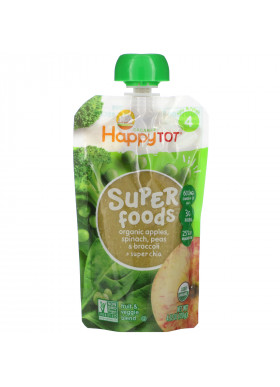 Happy Family Organics, Happytot, Superfoods, Stage 4. Organic Apples, Spinach, Peas & Broccoli + Super Chia, 4.22 oz (120 g)