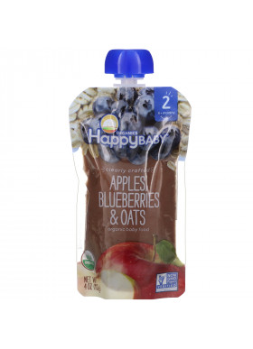 Happy Family Organics, Organic Baby Food, Stage 2, 6+ Months, Apples, Blueberries, & Oats, 4 oz (113 g)