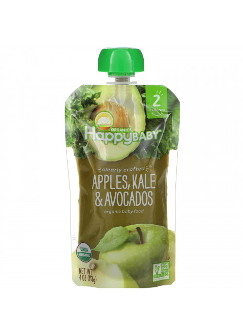Happy Family Organics, Organic Baby Food, Stage 2, 6+ Months, Apples, Kale & Avocados, 4 oz (113 g)