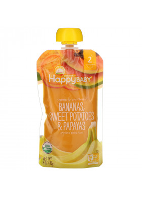 Happy Family Organics, Organic Baby Food, Stage 2, Clearly Crafted, 6+ Months, Bananas, Sweet Potatoes, & Papayas, 4 oz (113 g)