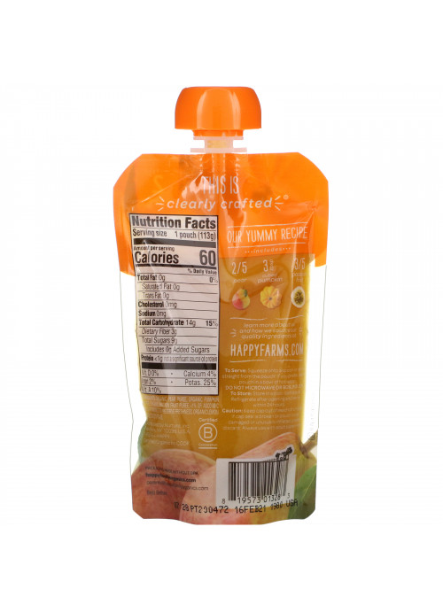 Happy Family Organics, Organic Baby Food, Stage 2, Clearly Crafted,  6+ Months, Pears, Pumpkin, & Passion Fruit, 4.0 oz (113 g)