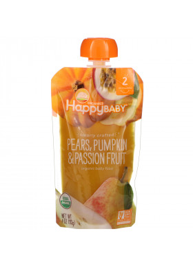 Happy Family Organics, Organic Baby Food, Stage 2, Clearly Crafted,  6+ Months, Pears, Pumpkin, & Passion Fruit, 4.0 oz (113 g)