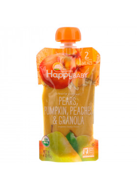 Happy Family Organics, Organic Baby Food, Stage 2, Clearly Crafted   6+ Months, Pears, Pumpkin, Peaches & Granola, 4 oz (113 g)