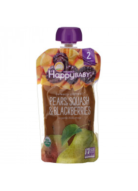 Happy Family Organics, Organic Baby Food, Stage 2, Clearly Crafted, 6+ Months, Pears, Squash & Blackberries, 4 oz (113 g)