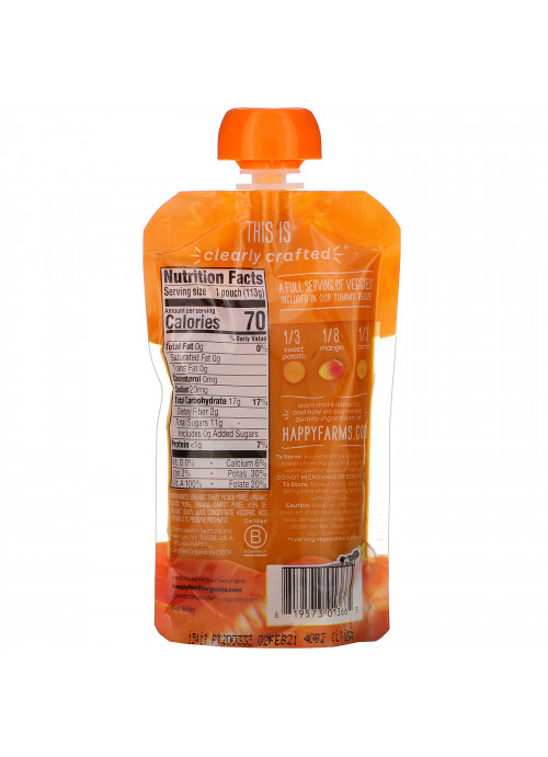 Happy Family Organics, Organic Baby Food, Stage 2, Clearly Crafted, 6+ Months, Sweet Potatoes, Mangos & Carrots, 4 oz (113 g)