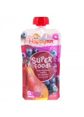 Happy Family Organics, Organic Happy Tot, Super Foods, Organic Pears, Beets & Blueberries + Super Chia, Stage 4, 4 Pack, 4.22 oz (120 g) Each