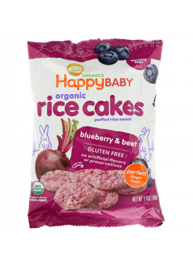 Happy Family Organics, Organic Rice Cakes, Puffed Rice Snack, Blueberry & Beet, 1.4 oz (40 g)