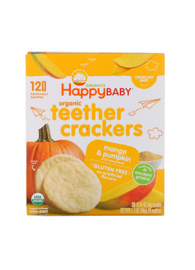 Happy Family Organics, Organic Teether Crackers, Mango & Pumpkin with Amaranth, 12 Packs, 0.14 oz (4 g) Each