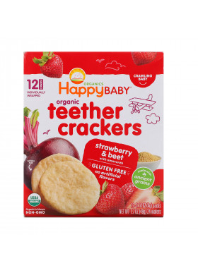 Happy Family Organics, Organic Teether Crackers, Strawberry & Beet with Amaranth, 12 Packs, 0.14 oz (4 g) Each