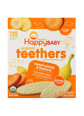 Happy Family Organics, Organic Teethers, Gentle Teething Wafers, Sitting Baby, Sweet Potato & Banana, 12 Packs, 0.14 oz (4 g) Each