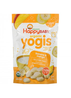 Happy Family Organics, Organic Yogis, Freeze Dried Yogurt & Fruit Snacks, Banana & Mango, 1 oz (28 g)