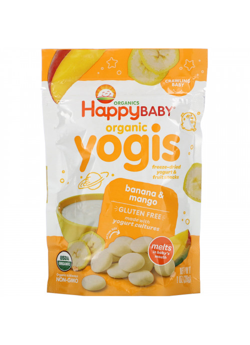 Happy Family Organics, Organic Yogis, Freeze Dried Yogurt & Fruit Snacks, Banana & Mango, 1 oz (28 g)