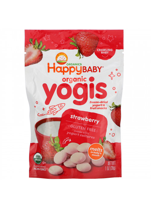 Happy Family Organics, Organic Yogis, Freeze Dried Yogurt & Fruit Snacks, Strawberry, 1 oz (28 g)