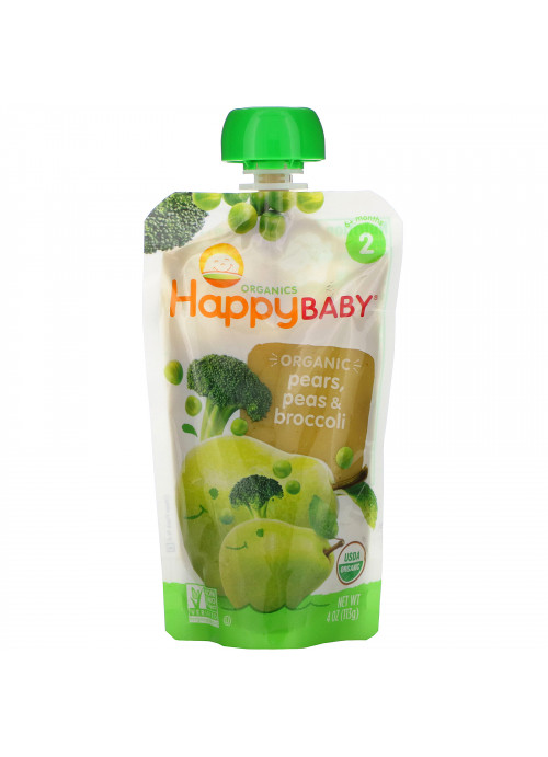 Happy Family Organics, Organics Happy Baby,  Stage 2,  6+ Months, Organic Pears, Peas & Broccoli, 4 oz (113 g)