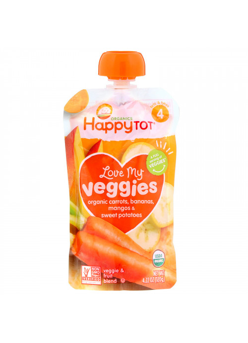 Happy Family Organics, Organics Happy Tot, Love My Veggies, Organic Carrots, Bananas, Mangos & Sweet Potatoes, 4.22 oz (120 g)