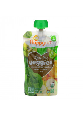 Happy Family Organics, Organics Happy Tot, Love My Veggies, Organic Spinach, Apples, Sweet Potatoes & Kiwi, 4.22 oz (120 g)